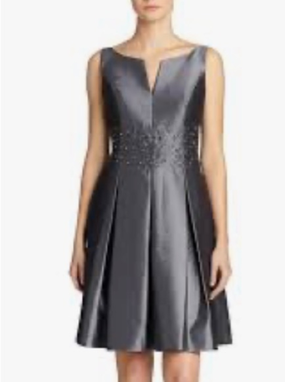 Jones New York Sleeveless Charcoal V-Notch A-Line Midi Cocktail Dress.‎ Size 10.
